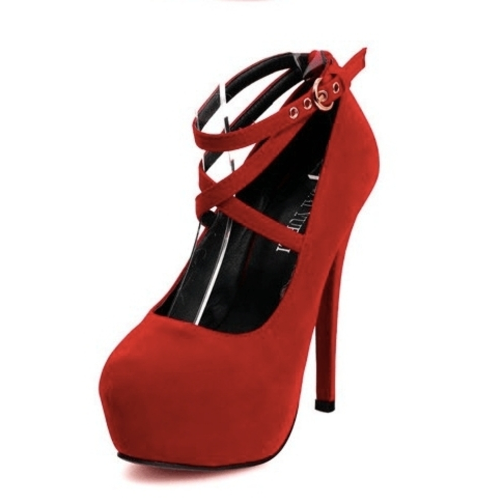 Red Velvet Feel Strappy Platform Stiletto Heel Pump 10M CN 42 NWOT